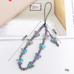Iridescent crystal butterfly beaded phone charm with dimensional specs of 120mm length