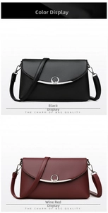 Litchi pattern leather crossbody bags in black and wine red with silver ring buckle