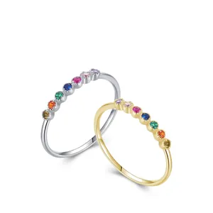 Bagues en argent sterling 925 avec pierres multicolores en finitions doré et argenté