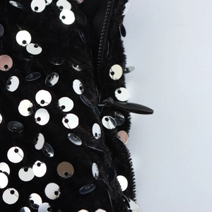 Sparkly black sequin party dress for women featuring a hidden back zipper closure