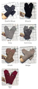 Detailed grid view of winter knit gloves for women in seven vintage colors with floral rhinestones