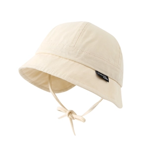 Cream white baby sun hat with adjustable chin strap and canvas texture for toddlers