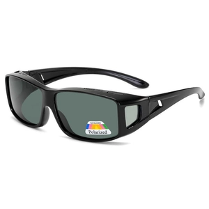 Polarized fit-over sunglasses in glossy black frame with dark grey lenses for outdoors