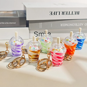Simulation Sundae Ice Cream Cup Keychain Resin Plastic Miniature Food Play Bag Pendant Cute Drink Bottle Decoration