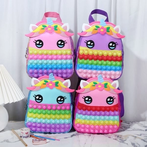 Unicorn pop bubble sensory backpack for kids with holographic side panels and 3D ears