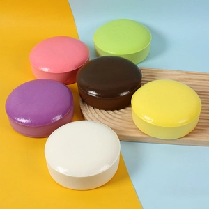 Set of six colorful PU slow-rebound simulated bread models on a wooden tray