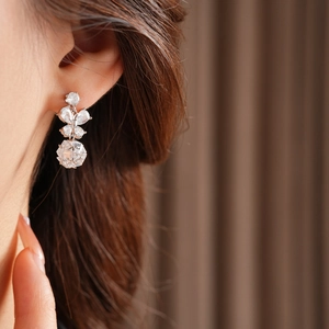 Gros plan d'une boucle d'oreille papillon en argent avec zircons brillants sur un modèle