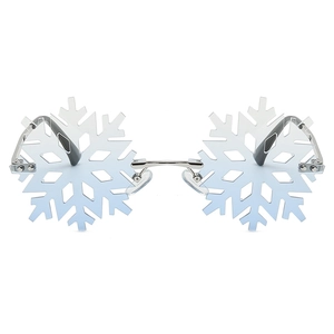 Fashionable Christmas snowflake sunglasses with light blue lenses and silver metal frame