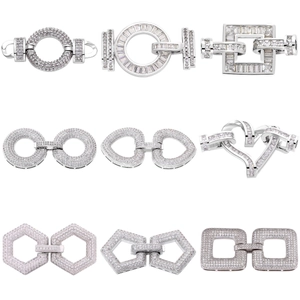 Detailed grid of silver copper connectors with cubic zirconia for necklace making