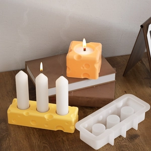 Dettaglio macro dello stampo in silicone a forma di formaggio per candele fai-da-te creative