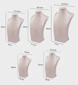 Detailed size chart for velvet mannequin necklace display stands with dimensions