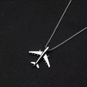Hiphop style silver airplane pendant necklace with a fine box chain for kids