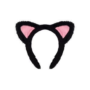Cute plush cat ears headband in black and pink for Halloween cosplay and washing face