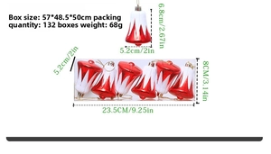 Set of 6 red and white Christmas bell ornaments with golden hanging ropes and detailed sizes