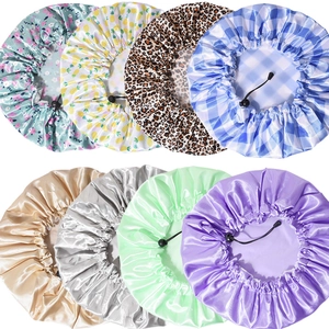Adjustable Shower Cap Waterproof Satin PEVA Lining Reusable Dual Layer Bath Hair Cover For Women Cooking Sleep Salon Spa