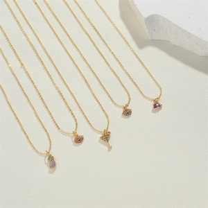 Chic gold chain necklaces with colorful zircon eggplant and evil eye charms set