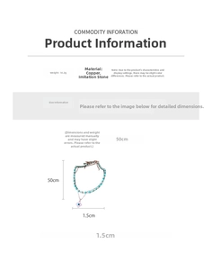 Detailed size chart for the beaded necklace showing 50cm length and 1.5cm flower pendant