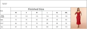 Detailed size chart for red sequin backless evening dress with ruffles for women