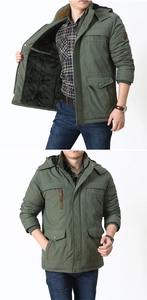 Detail view of winter parka inner fleece lining and windproof pocket construction
