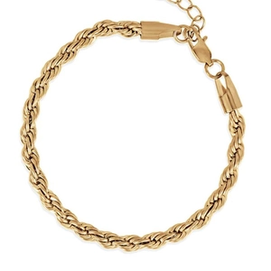 Bracelet chaîne torsadée hip hop dorée en acier titane avec fermoir mousqueton réglable