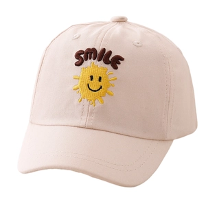 Pink kids baseball cap with smile sun embroidery and cotton twill fabric