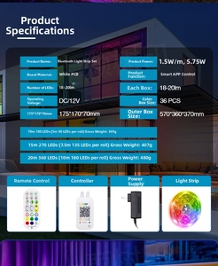 Detailed technical specifications and components list for smart RGB Bluetooth LED strip set