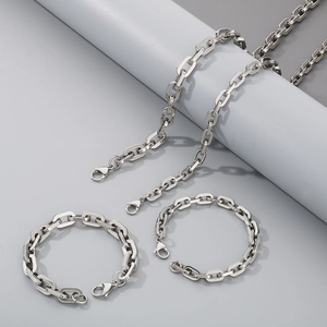 Necklace And Bracelet Stainless Steel Square Link Chain Hip Hop Punk Simple Fashion Jewelry Unisex