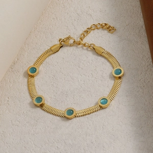 18K gold plated stainless steel snake chain bracelet with five blue turquoise stones