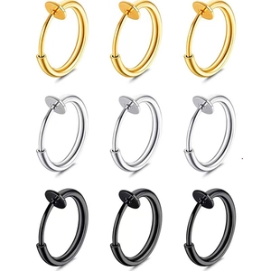 Punk style stainless steel non-pierced spring clip earrings in gold silver and black colors