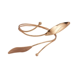 Rose gold leaf spiral upper arm cuff bracelet with bohemian metallic textured finish
