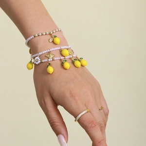 18k gold plated summer charm bracelet set with lemon daisy bee and pearls charms