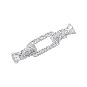 Macro shot of silver paved cubic zirconia clasp connector for 18K gold plated necklaces