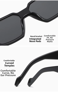 Detail of ergonomic sunglasses featuring integrated nose pads and curved temples for comfort