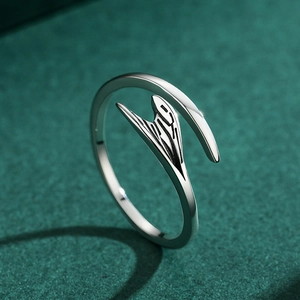 Polished S925 sterling silver open ring featuring a minimalist swallow bird design
