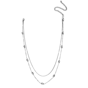 Zweilagige Edelstahlkette mit kleinen Bohnenanhängern und verstellbarem Karabinerverschluss
