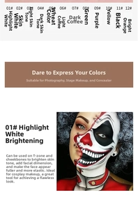 Detail of 12-color high-coverage concealer palette for professional stage and cosplay makeup