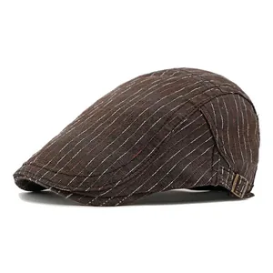 Béret classique marron à rayures pour hommes avec boucle de réglage en bronze