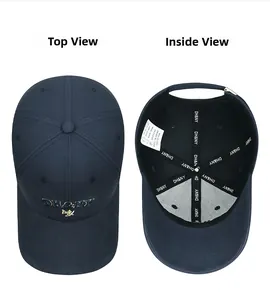 Detail view of cotton baseball cap inner lining with brand tape and 100% cotton label