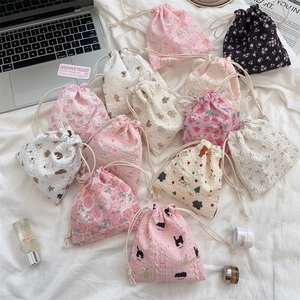 Cute cartoon drawstring storage bags with floral patterns and bubble texture
