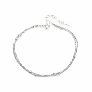 Minimalist double-layered S925 sterling silver beaded chain bracelet for women