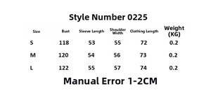 Guide des tailles pour veste à pois indiquant les mesures buste, manche et épaule