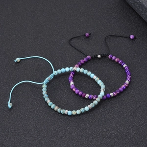 Adjustable woven turquoise and natural stone beaded bracelet for yoga and meditation