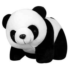 Adorable plush panda toy in a realistic lying pose with soft black and white fur