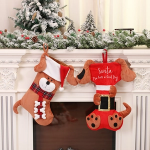Chaussettes de Noël Forme Chat Chien Dessin Animé Sacs Cadeaux Suspendus Flanelle Brodés Décoration de Cheminée Arbre de Noël