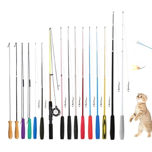 Telescopic Cat Teaser Wand Retractable Fiberglass Rod EVA Handle Interactive Training Pet Toy