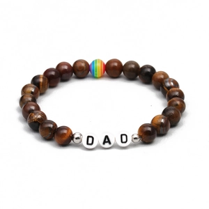 Natural Stone Beaded Bracelet For Men Tiger Eye Lava Rock White Marble DAD Letter Beads Rainbow Charm Father's Day Gift Fashion Jewelry