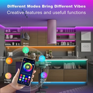 Smart LED strip lights in kitchen controlled via mobile app with multiple RGB color modes