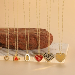 Fashion Copper Zirconia Heart Pendant Necklace Sexy Leopard Print Enamel Drip Oil Clavicle Chain Jewelry For Women