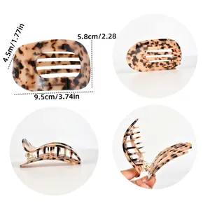 Flat round tortoiseshell acetate hair claw clip showing multiple angles and dimensions