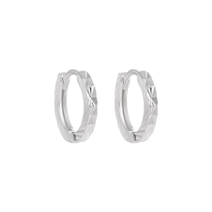 Elegant S990 sterling silver hoop earrings with a faceted diamond-cut pattern design